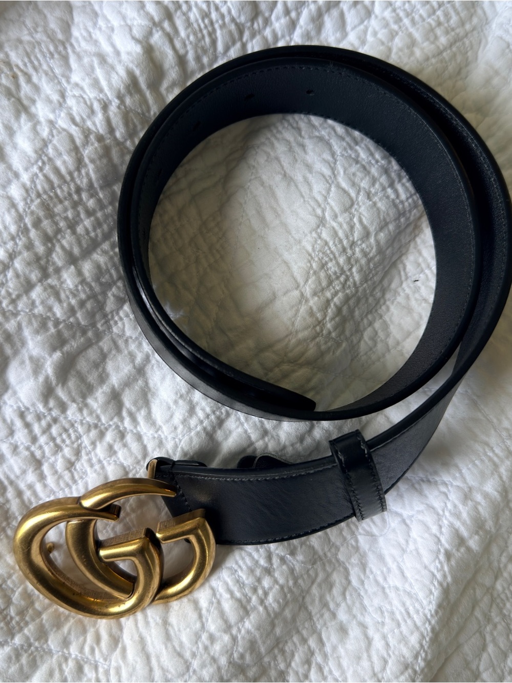 Gucci Black Leather Belt with Gold Double G Buckle